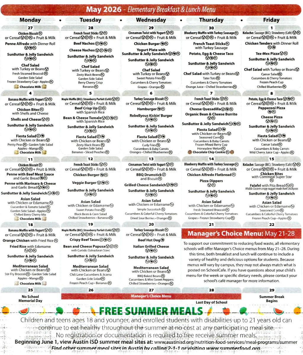 May 2026 menu